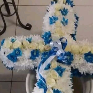 Whites & Blue Cross Arrangement