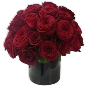 Red Roses in Black Vase